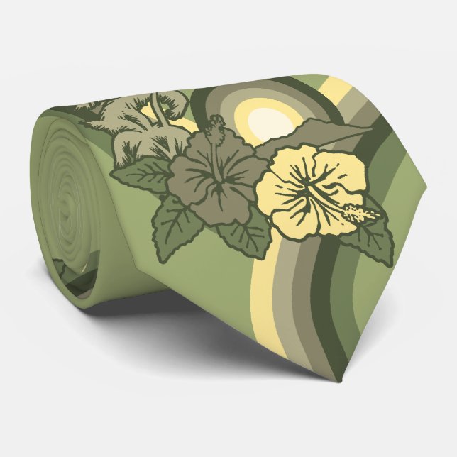Surfing Safari Hawaiian Hibiscus Two-sided Printed Tie (Rolled)