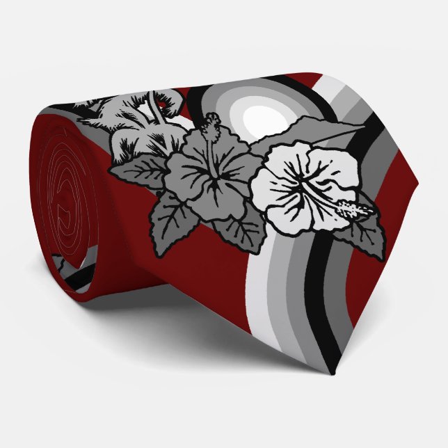 Surfing Safari Hawaiian Hibiscus Two-sided Printed Tie (Rolled)