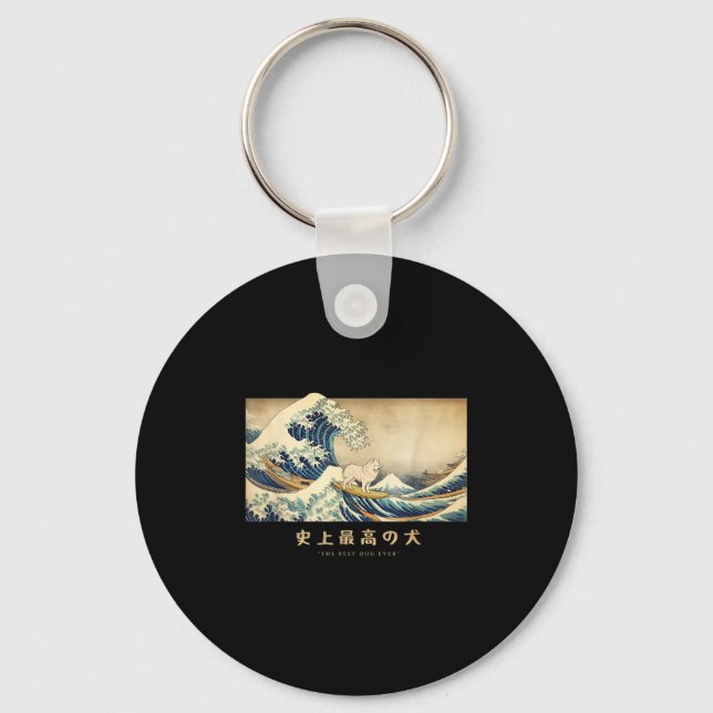 Surfing Samoyed Kanagawa Wave Japanese Dog Funny  Key Ring (Front)