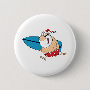 surfing santa 6 cm round badge