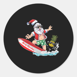 Surfing Santa Beach Holiday Plams Christmas In Jul Classic Round Sticker