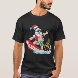 Surfing Santa Beach Holiday Plams Christmas in Jul T-Shirt