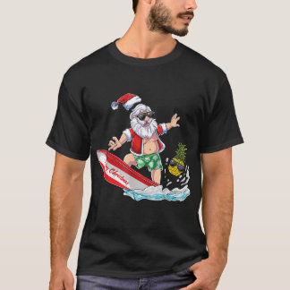 Surfing Santa Beach Holiday Plams Christmas in Jul T-Shirt