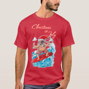 Surfing Santa Beach Holiday Plams Christmas in Jul T-Shirt