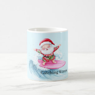 Surfing Santa Catching A Wave Coffee Mug