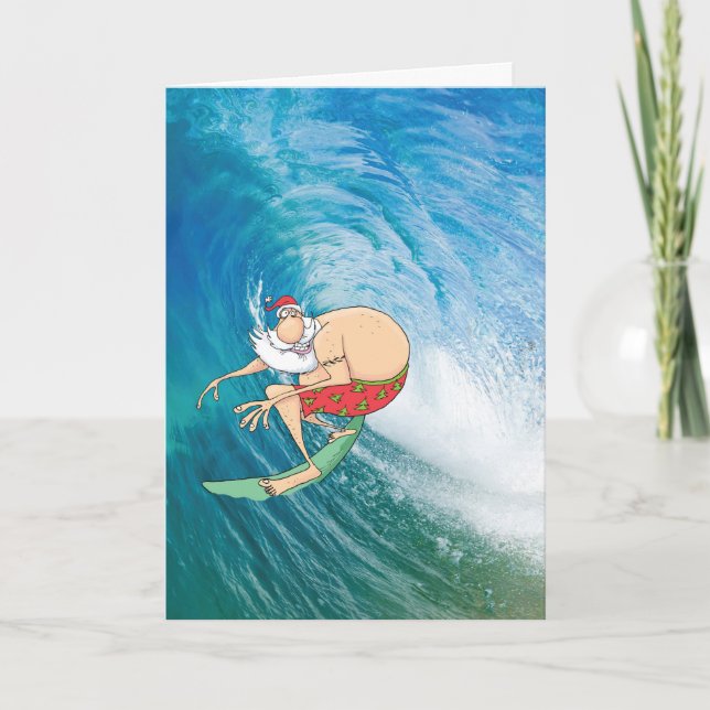 Surfing Santa Christmas Card (Front)