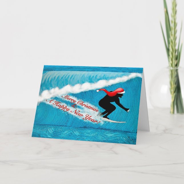 Surfing Santa Christmas Card (Front)