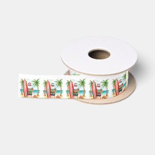 Surfing Santa Christmas Satin Ribbon