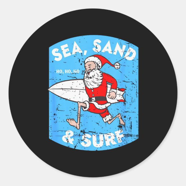 Surfing Santa - Christmas Surfboarding Santa Claus Classic Round Sticker (Front)