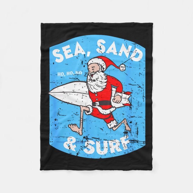 Surfing Santa - Christmas Surfboarding Santa Claus Fleece Blanket (Front)