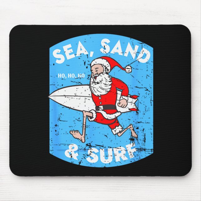 Surfing Santa - Christmas Surfboarding Santa Claus Mouse Mat (Front)