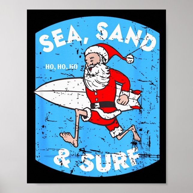 Surfing Santa - Christmas Surfboarding Santa Claus Poster (Front)