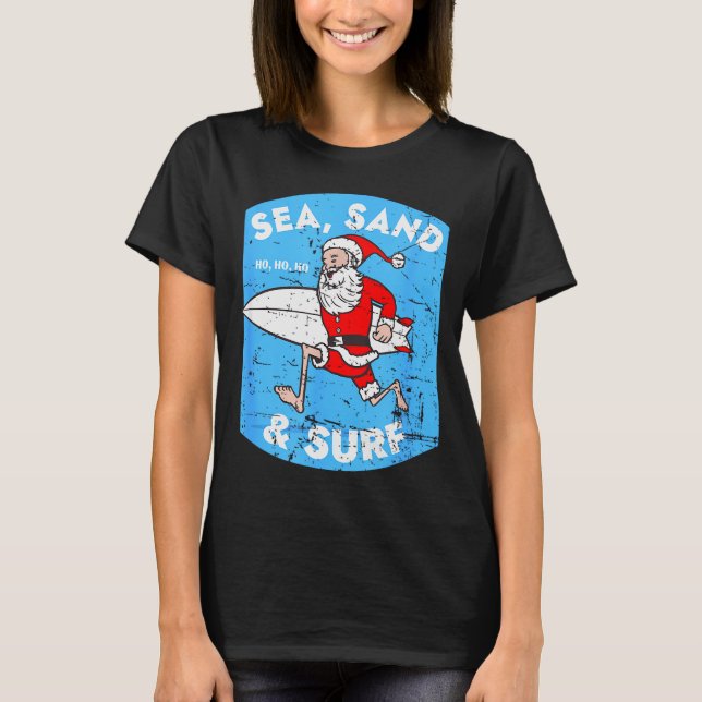 Surfing Santa - Christmas Surfboarding Santa Claus T-Shirt (Front)