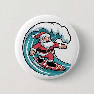 Surfing Santa Christmas Surfer Holiday Beach  6 Cm Round Badge