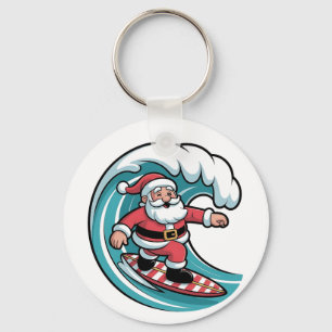 Surfing Santa Christmas Surfer Holiday Beach Key Ring