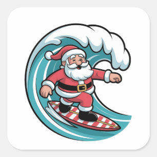 Surfing Santa Christmas Surfer Holiday Beach Square Sticker