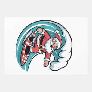 Surfing Santa Christmas Surfer Holiday Beach Wrapping Paper Sheet