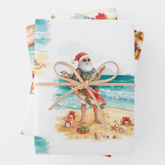 Surfing Santa Christmas  Wrapping Paper Sheet (In situ)