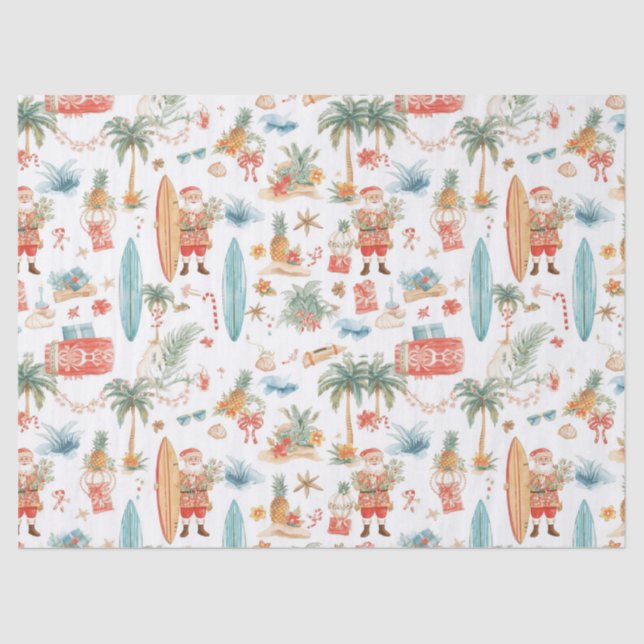 Surfing Santa Christmas Wrapping Paper Sheets  (Front)