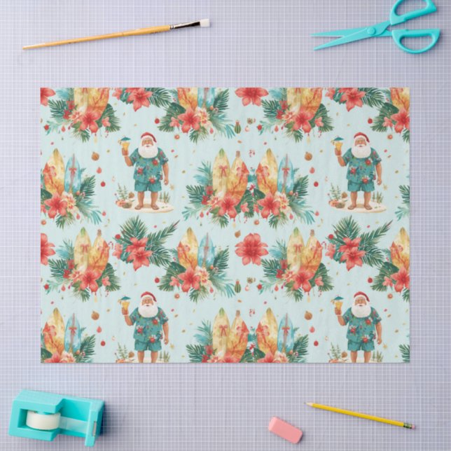Surfing Santa Christmas Wrapping Paper Sheets  (Craft)