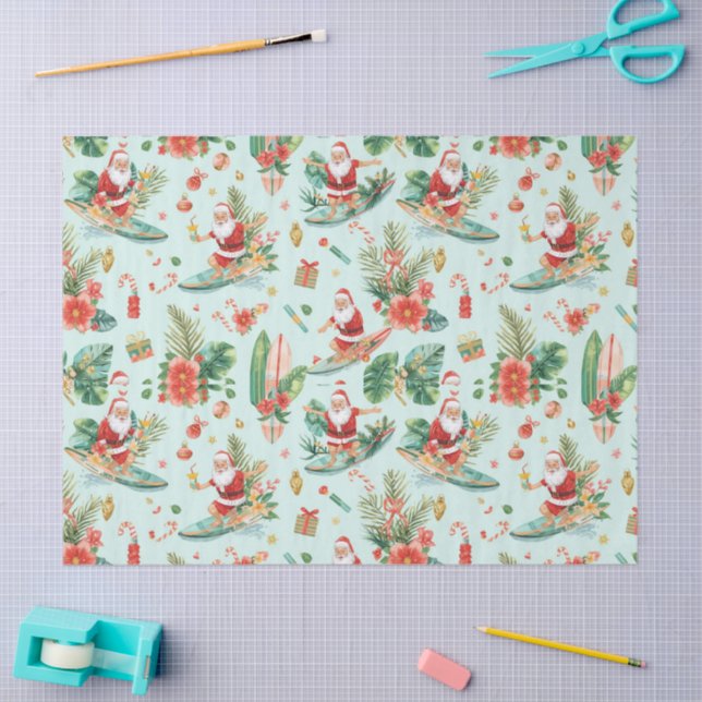 Surfing Santa Christmas Wrapping Paper Sheets  (Craft)