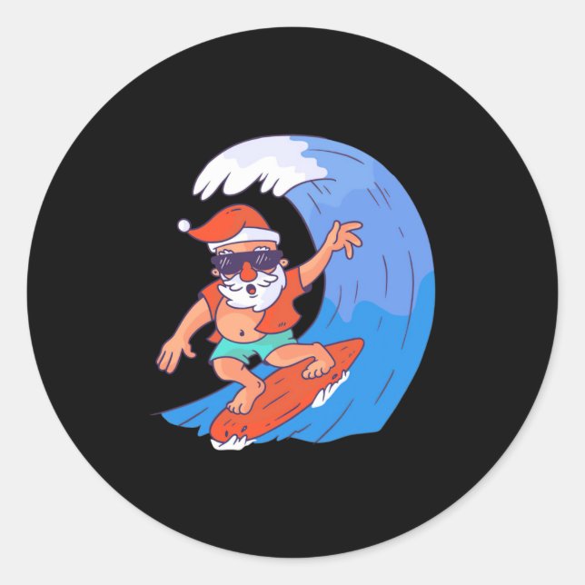 Surfing Santa Classic Round Sticker (Front)