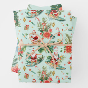 Surfing Santa Claus Christmas in Hawaii Wrapping Paper Sheet
