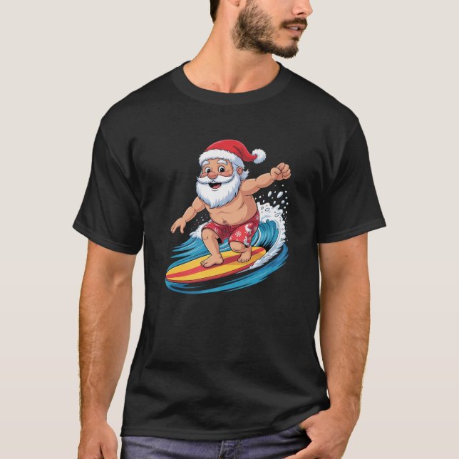 Surfing Santa Claus Christmas In July Beach Holida T-Shirt (Front)