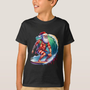 Surfing Santa Claus Christmas In July Beach Summer T-Shirt