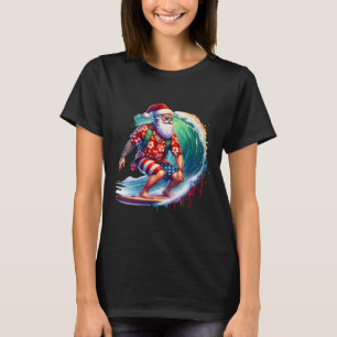 Surfing Santa Claus Christmas In July Beach Summer T-Shirt