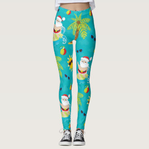 Surfing Santa Claus for Tropical Christmas Leggings