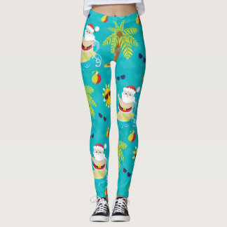 Surfing Santa Claus for Tropical Christmas Leggings
