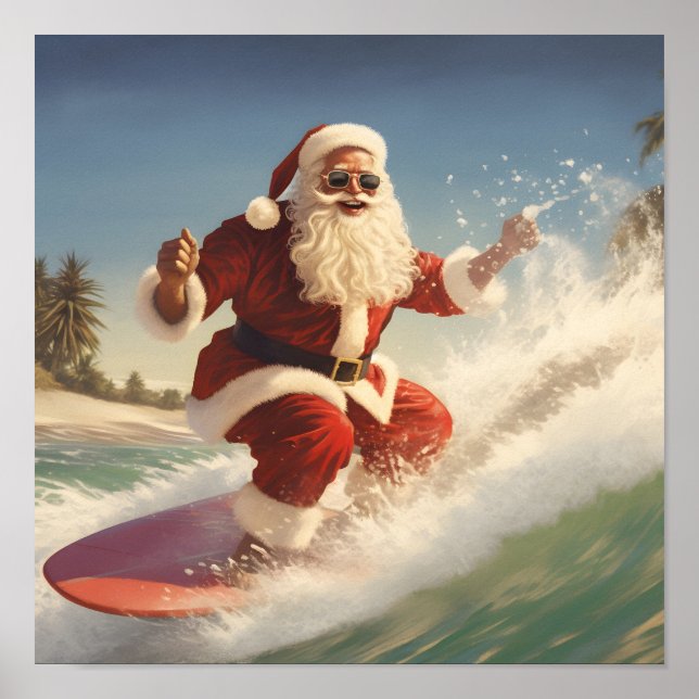 Surfing Santa Claus Holiday poster (Front)