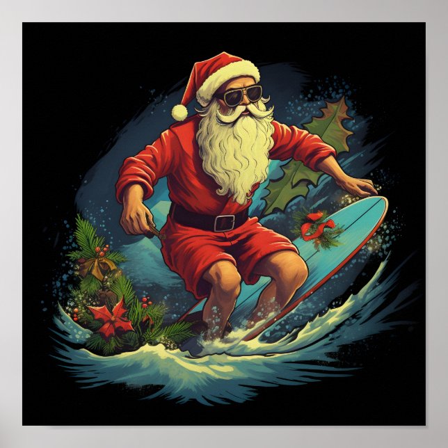 Surfing Santa Claus Holiday poster (Front)