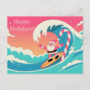 Surfing Santa Claus on a Candy Cane Wave Postcard