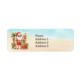 Surfing Santa Claus on the beach