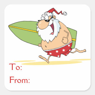 Surfing Santa Claus Square Sticker