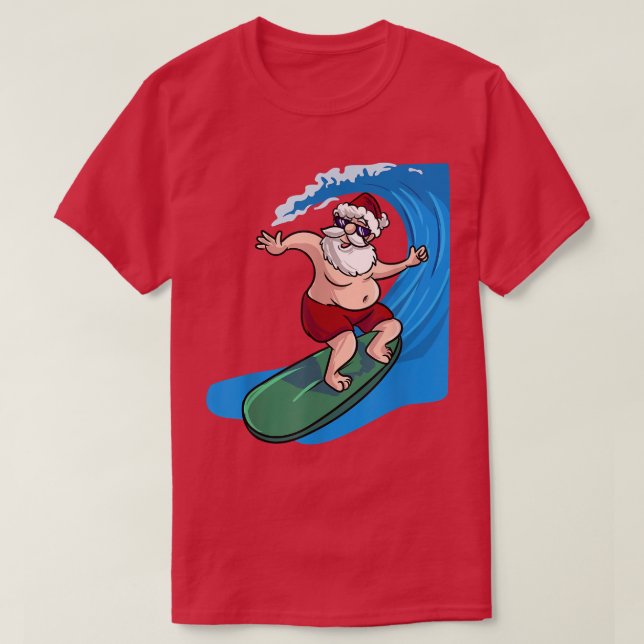 Surfing Santa Claus Surfer Christmas in July  T-Shirt (Design Front)