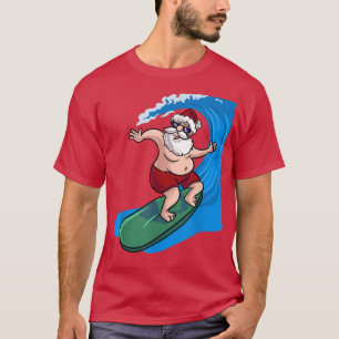 Surfing Santa Claus Surfer Christmas in July T-Shirt