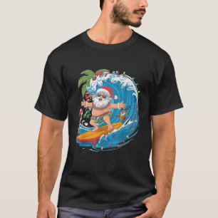 Surfing Santa Claus Tropical Christmas Holiday Bea T-Shirt