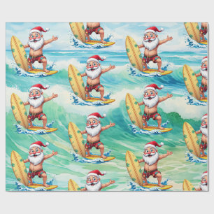 Surfing Santa Claus Wrapping Paper