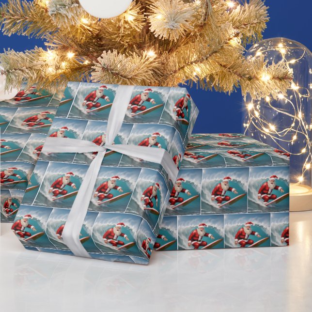 Surfing Santa Claus Wrapping Paper (Holidays)