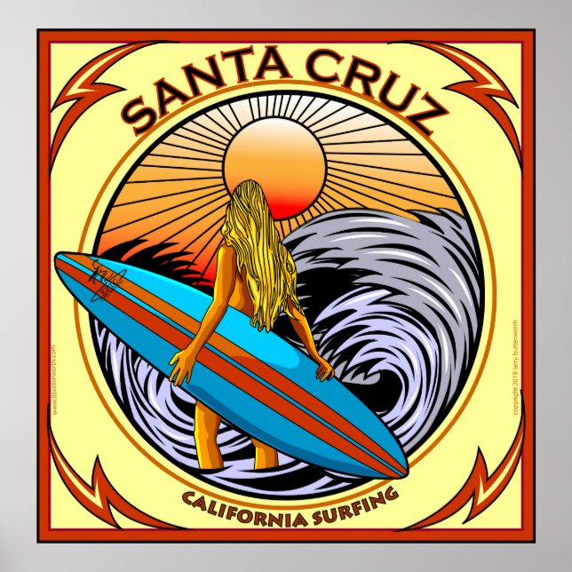 SURFING SANTA CRUZ CALIFORNIA POSTER (Front)