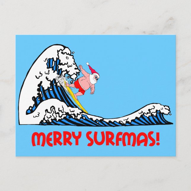 Surfing Santa Holiday Postcard (Front)