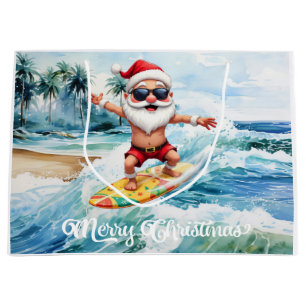 Surfing Santa is on big wave in Hawaii Large Gift Bag