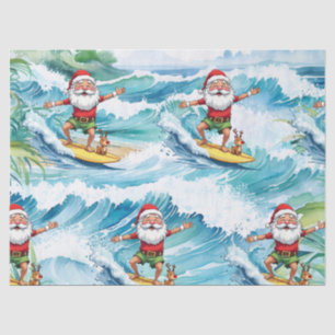 Surfing Santa is on big wave in Hawaii Tissue Paper