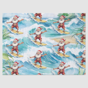 Surfing Santa is on big wave in Hawaii Tissue Paper