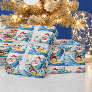 Surfing Santa is on big wave in Hawaii Wrapping Paper