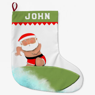 Surfing Santa Large Christmas Stocking