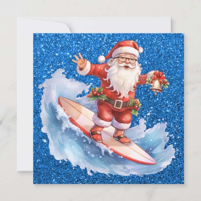 Surfing Santa Merry Christmas Card (Front)